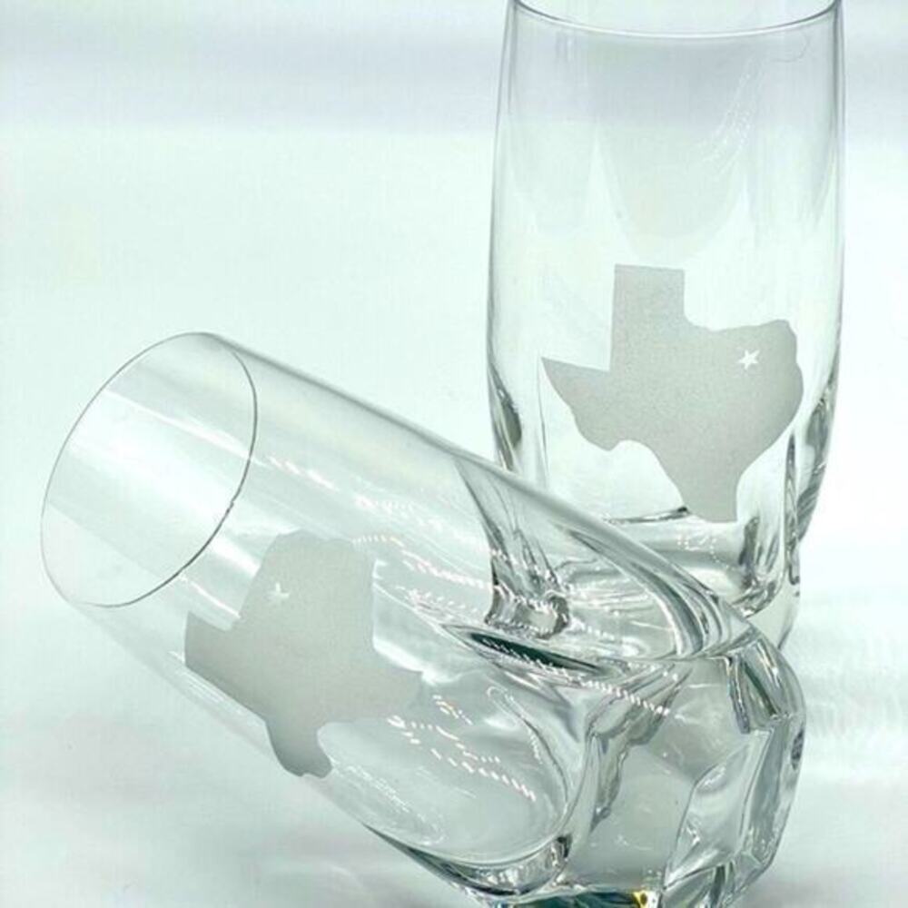 TEXAS ! highball Glasses with state of Texas frosted white w/ star SET OF 4